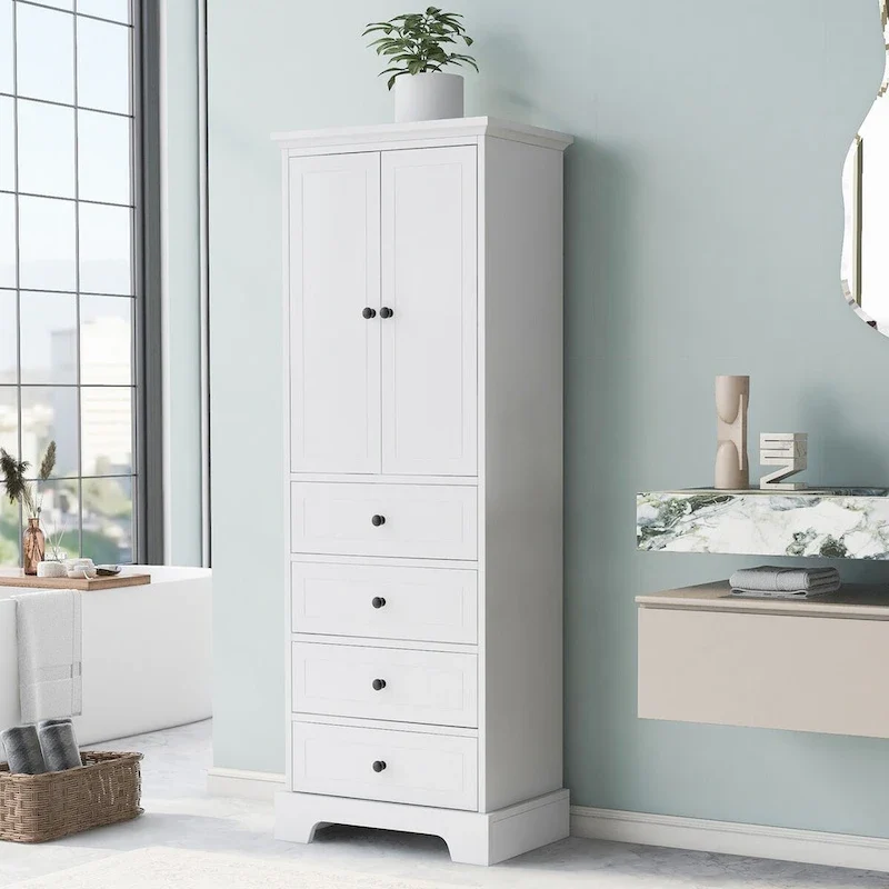Storage Cabinet with 2 Doors and 4 Drawers for Bathroom, Office, Adjustable Shelf, MDF Board with Painted Finish