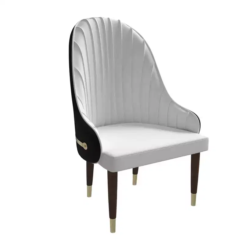 High-Back Dining Chair, Vegan Leather Ripple Back, Rubberwood Frame & Gold Accents, 330 lb