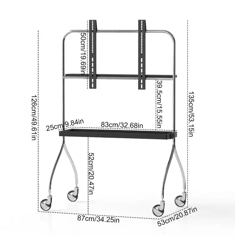 Walk around TV Stand with Antique, Black Movable Stand for Floor-Standing Display TV Cabinet and Projection TV Stand