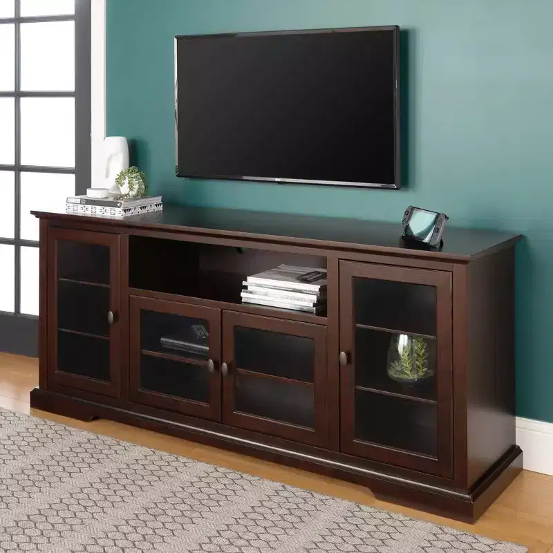 Glass Door Traditional Highboy TV Stand for TVs up to 80, Espresso