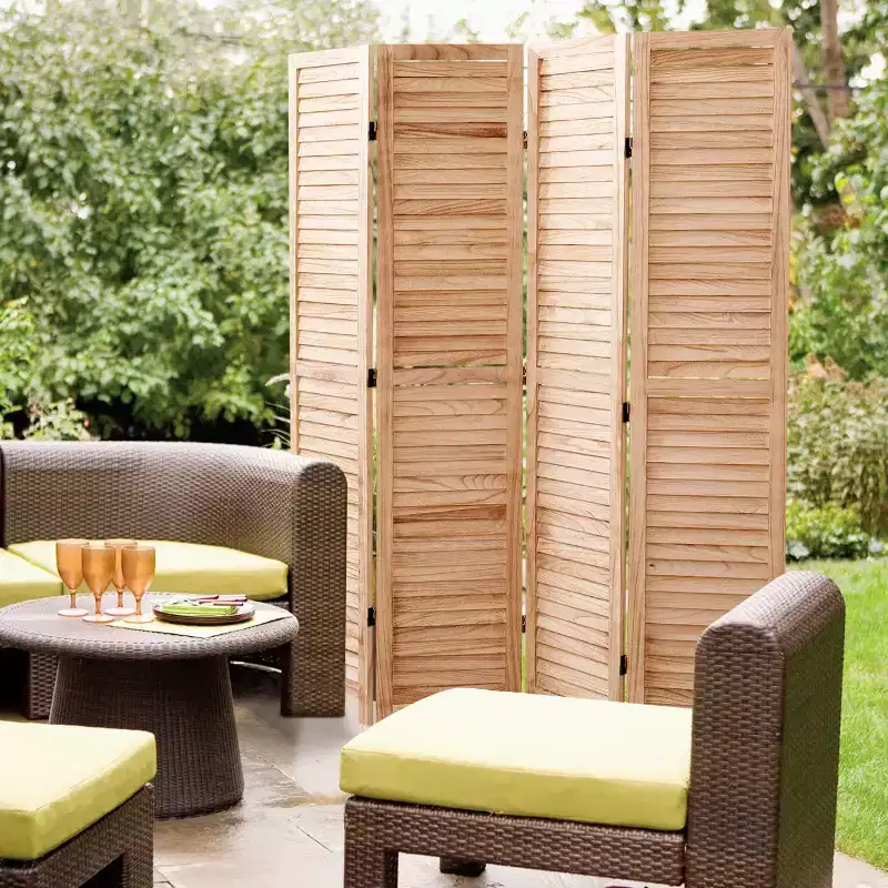 MAYEERTY 4 Panel Solid Wood Folding Room Divider Natural for Home Office 55.2x65