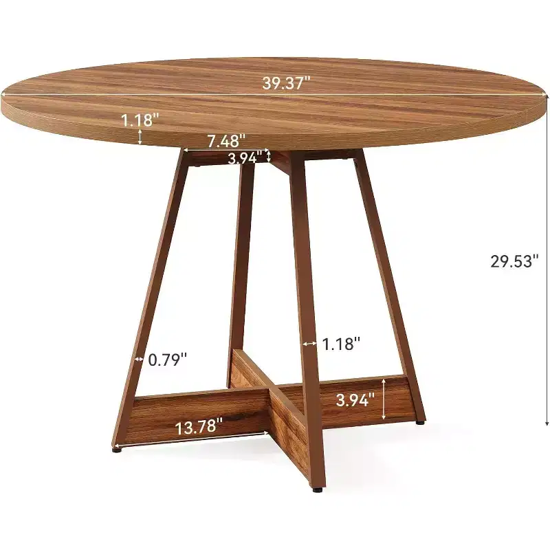 Lantine 39 Inches Round Dining Table for 2-4, Farmhouse Circle Kitchen Table, Wooden Dinner Table, Small Bistro Table for Restaurant, Brown