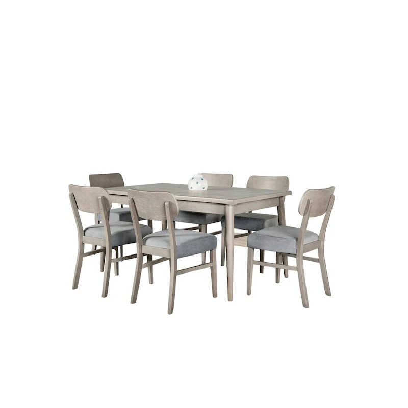 7pc Dining Table with 6 Padded Chairs, Solid Edge Band, Gray