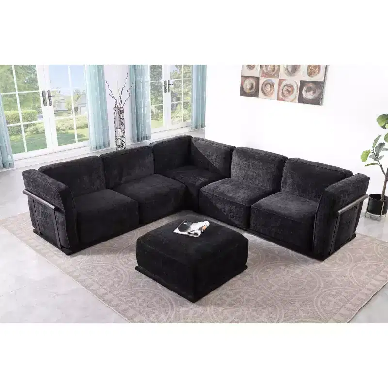 Oversized 6-Seater L-Shaped Modular Sectional Sofa with Ottoman, Wood & Metal Frame, Modern Velvet Corner Couch for Living Room - Panipeachy