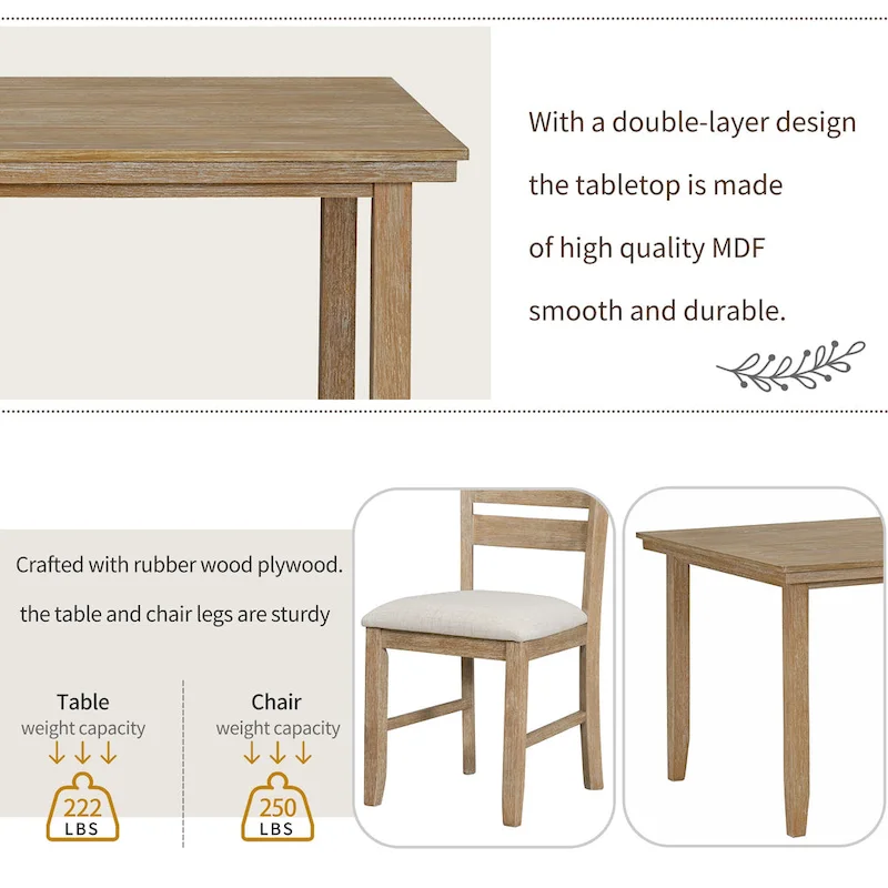 5-piece Farmhouse Dining Set Rectangular Table Chair