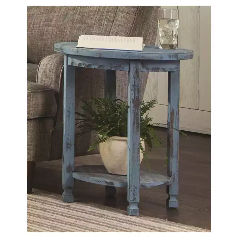 Country Cottage Round Wood End Table, Antique Finish