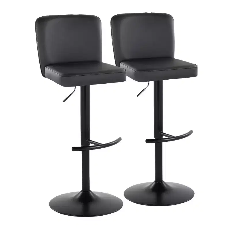 LumiSource Set of 2 Henry Adjustable Barstools Black Metal/Black PU