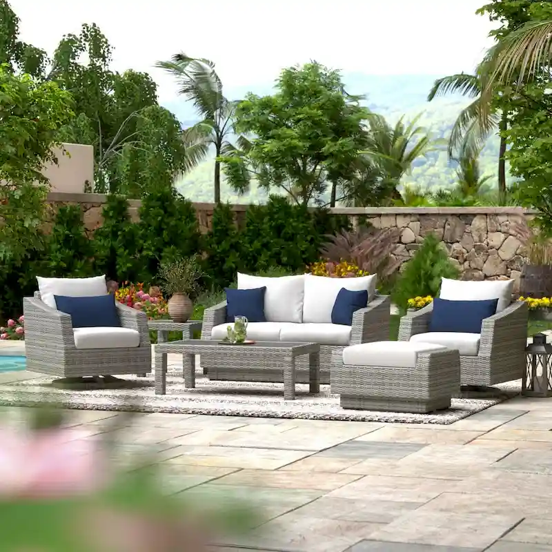 Cannes 6 Piece Sunbrella Outdoor Patio Love & Motion Club Seating Set