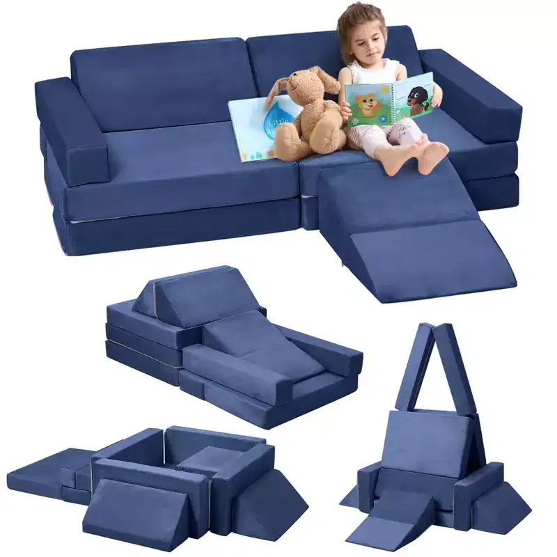 Acekool 12PCS Kids Modular Couch Sofa, Creative Play Sofa, Navy Blue, Convertible Toddler Sofa for Bedroom or Playroom