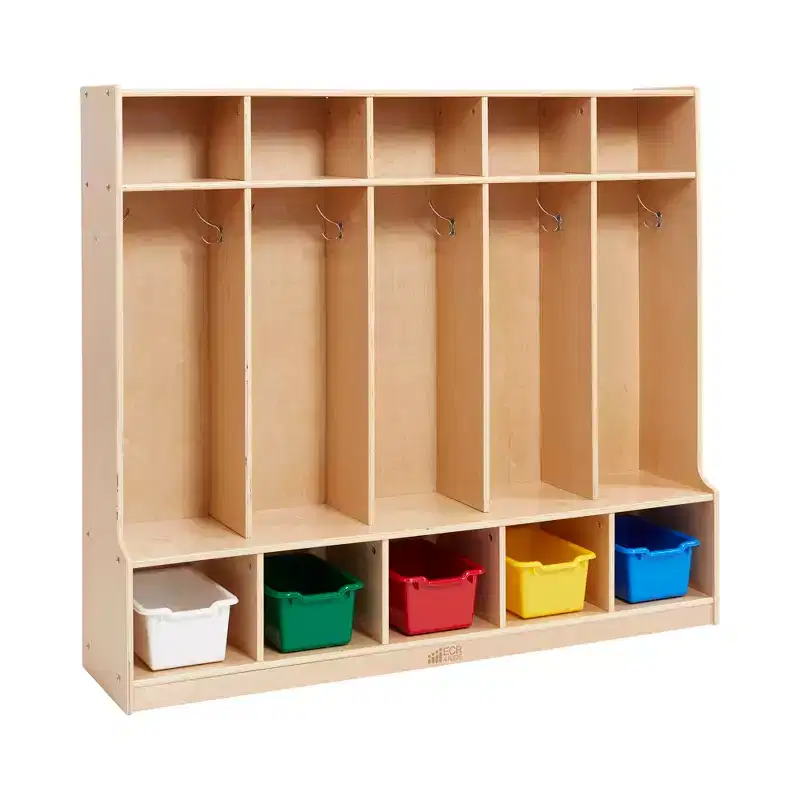 5-Section Coat Locker with Bench and 5 Scoop Front Storage Bins, Kids Furniture