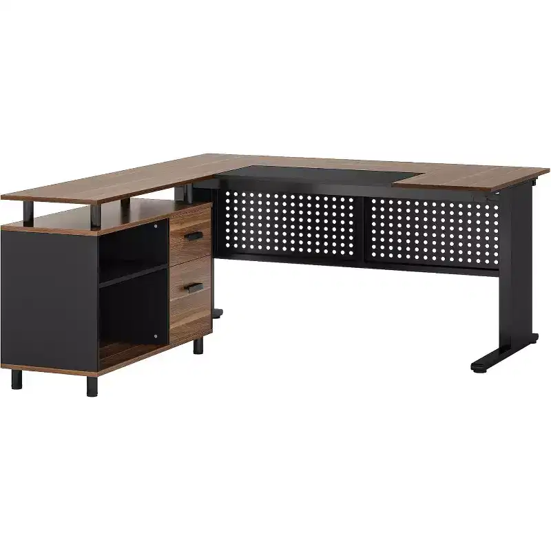 Tribesigns L-Shaped Office Desk, 62.99 Executive Desk with File Cabinet