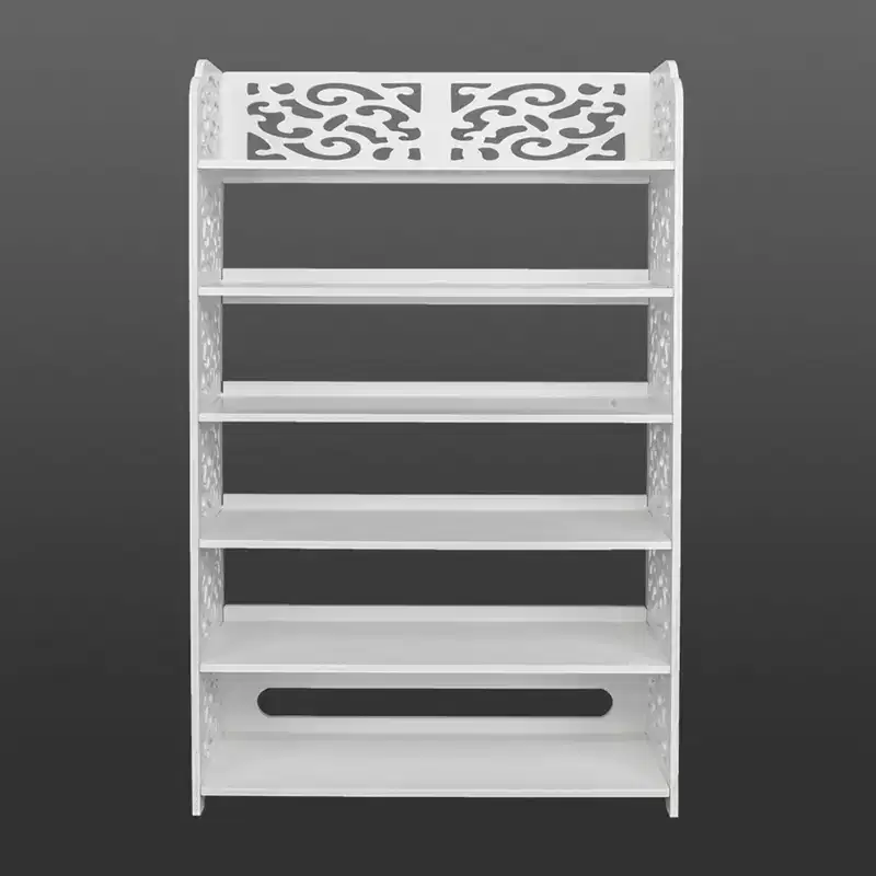 Wood-plastic Board Six Tiers Carved Shoe Rack White B