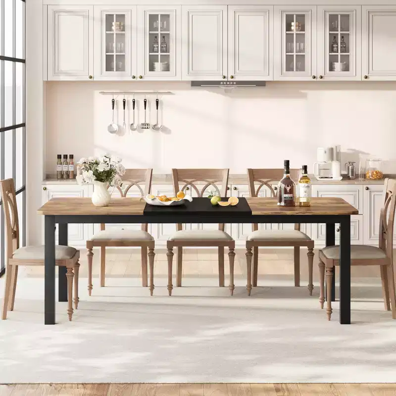 78.7 Inch Long Kitchen Table for 6-8, Large Rectangular Dinner Tables, Industrial Indoor Restaurant Tables with Sturdy Metal Frame(Only Table)