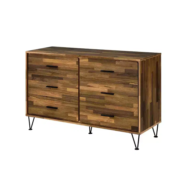 Midcentury 6-Drawer Dresser with Hairpin Legs, Walnut Finish, Bedroom Storage