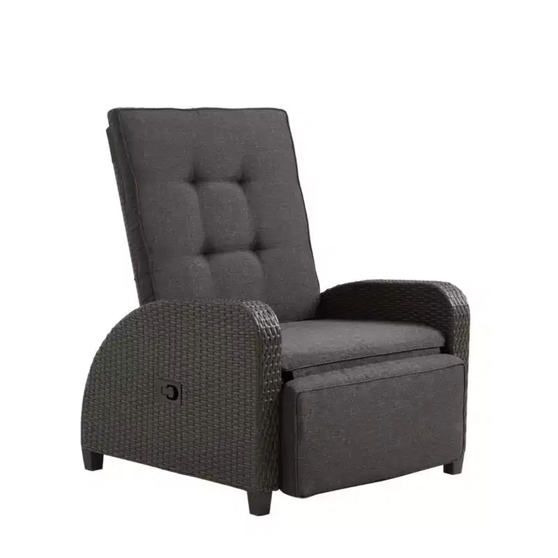 30 Adjustable Outdoor Lounge Chair with Gray Cushions & Footrest