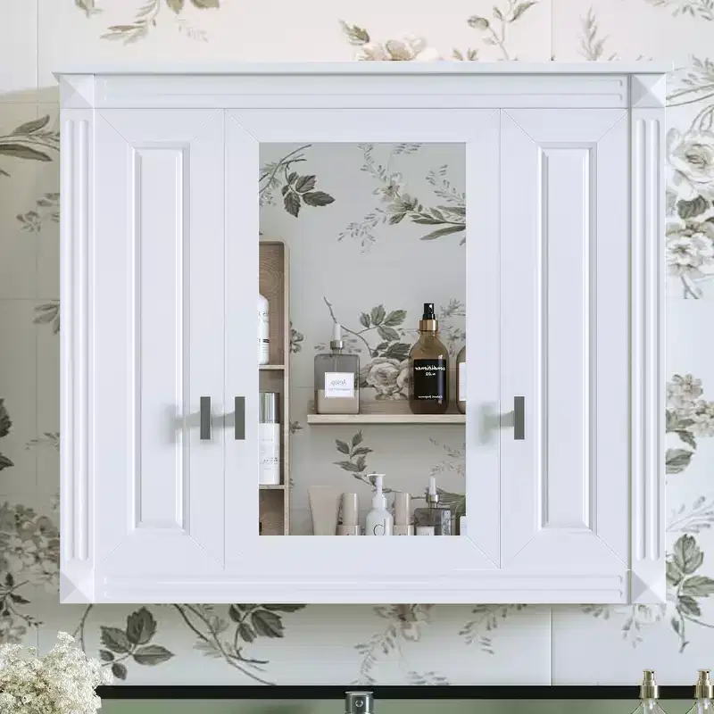 34 in. W x 28 in. H Rectangular Surface Mount Medicine Cabinet with Mirror, Adjustable Shelves