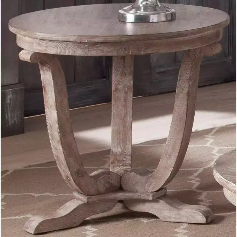 Greystone Mill End Table in Stone White Wash with Wirebrush Distressing