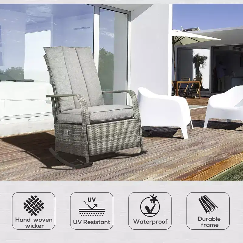 PE Rattan Rocking Recliner with Footrest