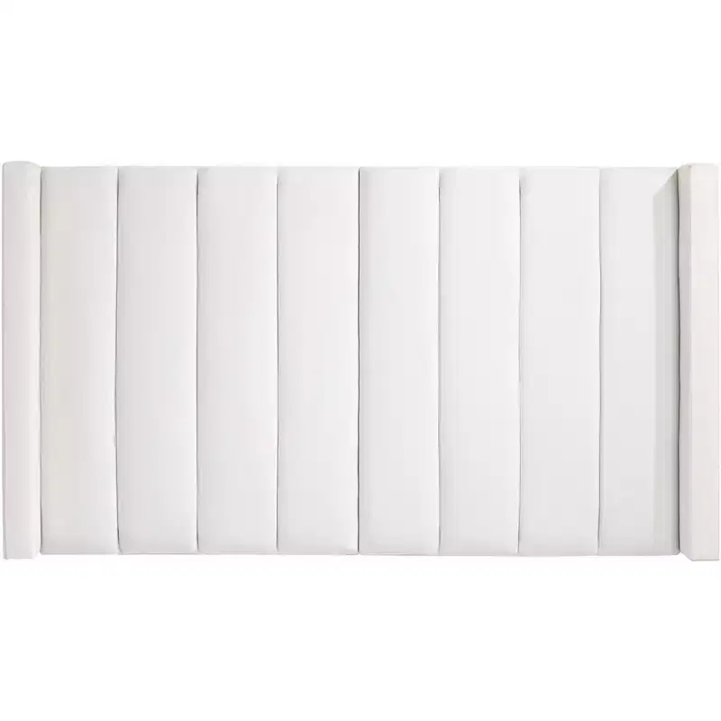 Channel Tufted White Fabric Queen Hanging Headboard