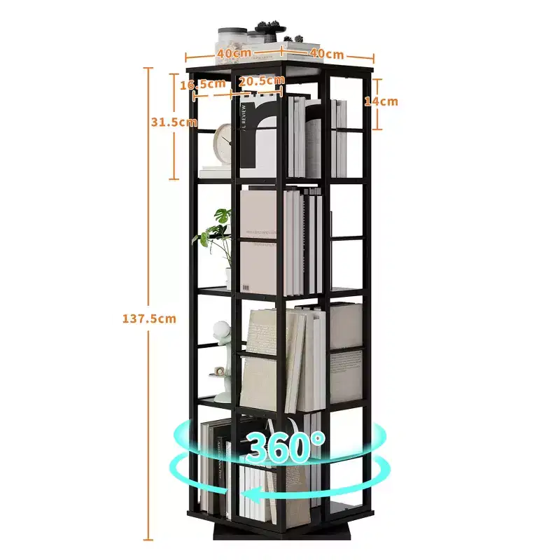 4-Tier Rotating Bookshelf with Metal Frame (15.75 x 54 in)