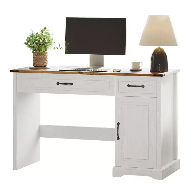 47 Inch Farmhouse Executive Desk, Rustic Home Office Desk with Drawers Storage, Wood Computer Desk Writing Workstation for Home Office & Study