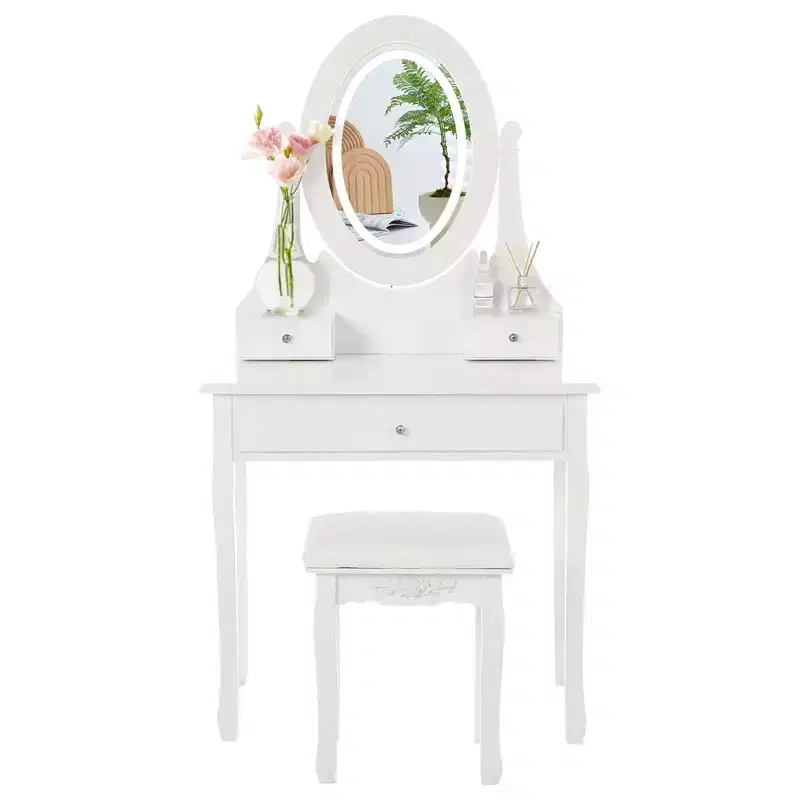 TROPOW Vanity Table with Mirror C White Makeup Dressing Desk with Stool, 3 Drawers for Bedroom