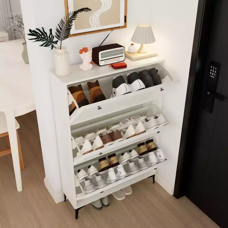 Stylish Shoe Cabinet with 3 Flip Drawers and Independent Legs, Narrow Shoe Cabinet for Living Room, Hallway, Glossy White