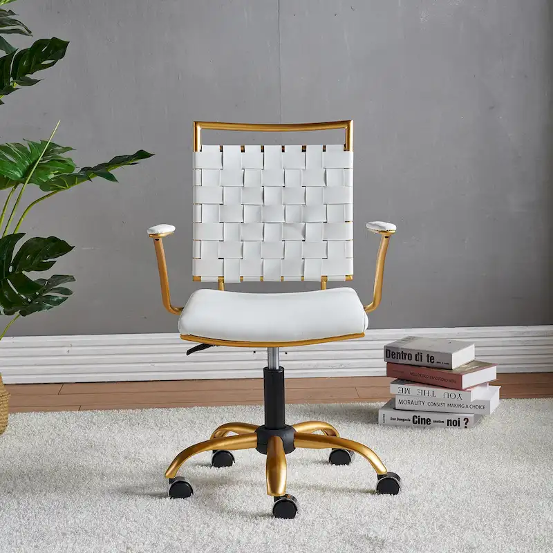 LUXMOD Goldtone Leather Mid Back Office Chair Swivel Computer Desk Chair