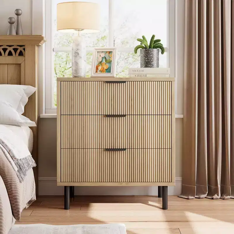 2 pack Dresser, Chest of Drawers - 29.9 Fluted Wood Grain 3-Drawer Organizer with Metal Legs & Anti-Tip Device