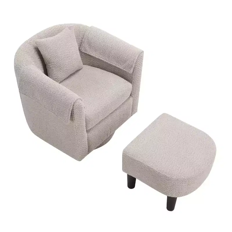 Okak Modern Swivel Accent Chair with Ottoman Set, Chenille Barrel Chairs with Removable Back Pillow & 2 Armrest Covers, Reading Chair