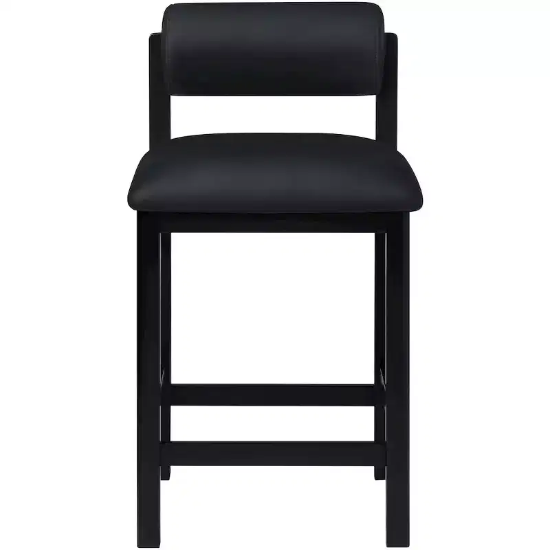 Vegan Leather Upholstered Counter Stool, Art Deco Design, Black