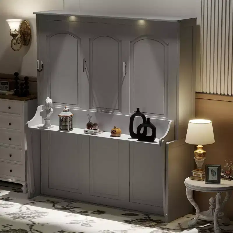 Queen Murphy Bed with Desk, LED Lights & USB Charging Station