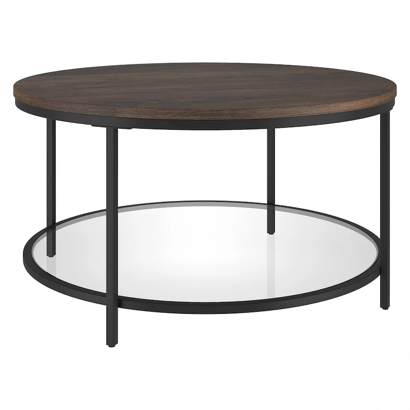 Sevilla 32 Wide Round Coffee Table with MDF Top and Glass Shelf - 32 Wide