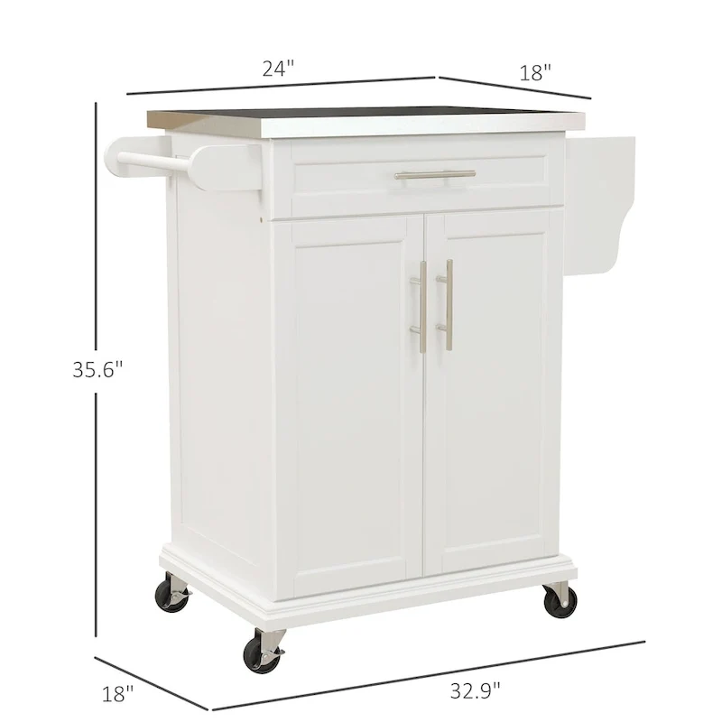 Kitchen Island on Wheels, Rolling Kitchen Cart with Stainless Steel Countertop, Drawer, Gray