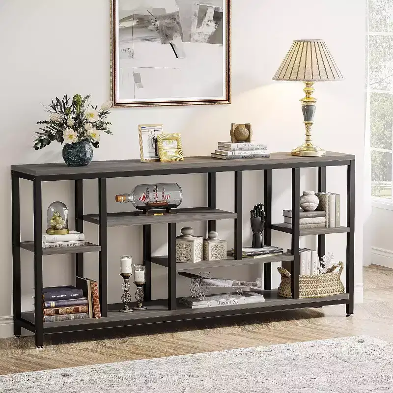 Console Sofa Table, 70.9 inch Extra Long with Storage Shelves, 3-Tier Modern Narrow Entryway Hallway Accent Table for Living Room, Grey