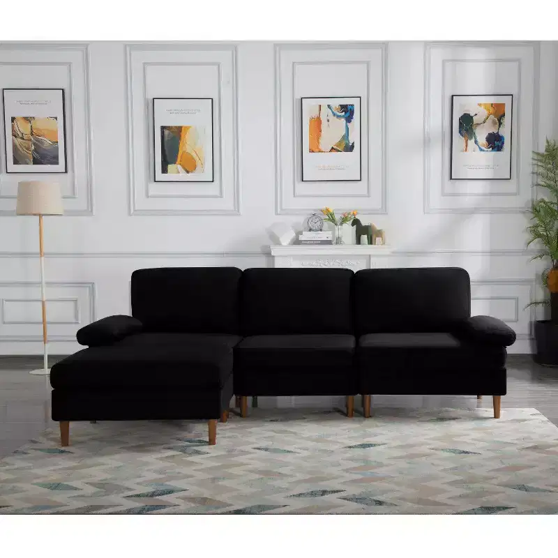 MAYEERTY 102 Convertible Sectional Sofa Solid Wood & Iron Frame, Removable Washable Covers, Anti-Slip Feet, 3 Colors