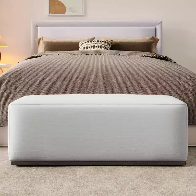 47.7L Fully-Upholstered Ottoman Bench,Elegant End-of-Bed Bench for Bedroom & Living Room,Rectangular Entryway Bench with Sturdy Base,White
