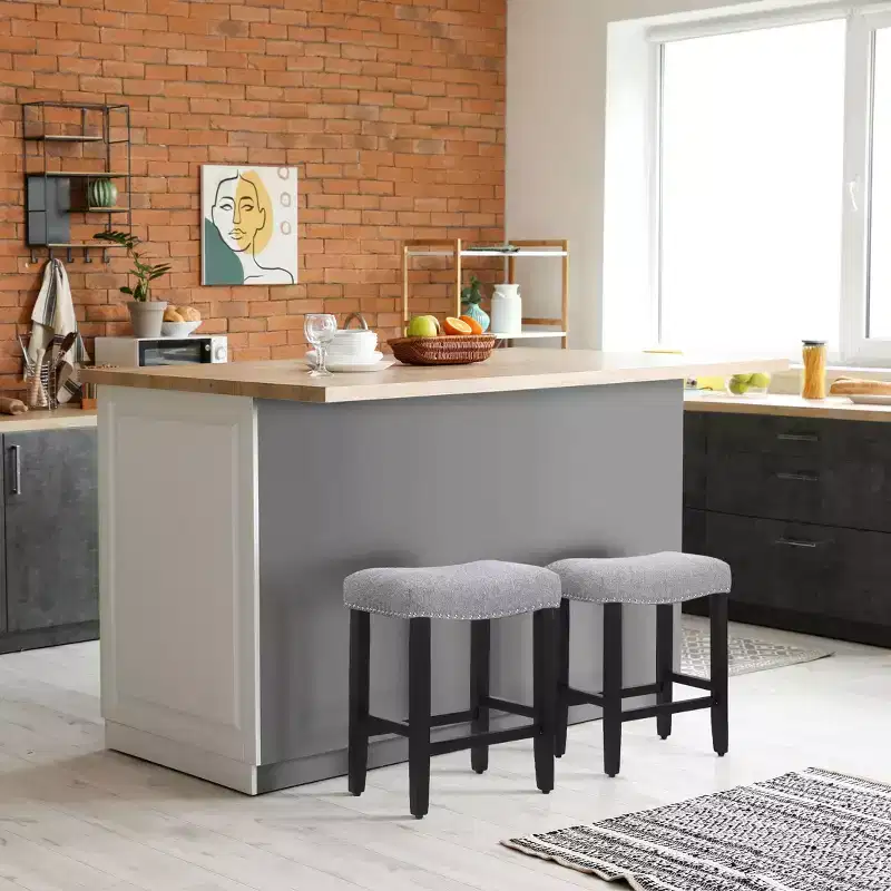 24 Upholstered Saddle Seat Counter Stool (Set of 2), Black/Gray