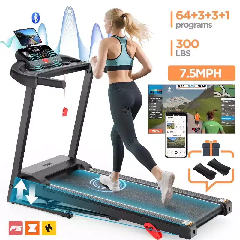 3HP Foldable Treadmill with Incline on sale, Easy Assembly, 5 LCD Display, 64 Preset Programs,Bluetooth, Compact Design for Home