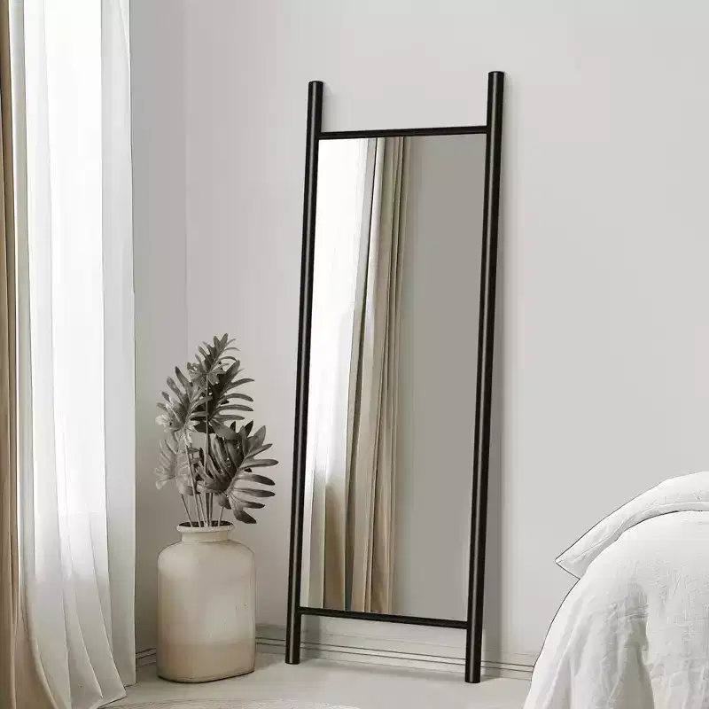 MAYEERTY Full-Length Mirror Solid Wood Ladder Rectangle Walnut 63x24x1in No Stand