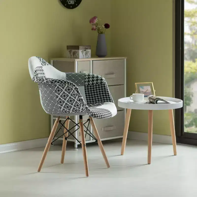 Mid-Century Modern Fabric Lined Armchair with Beech Wooden Legs