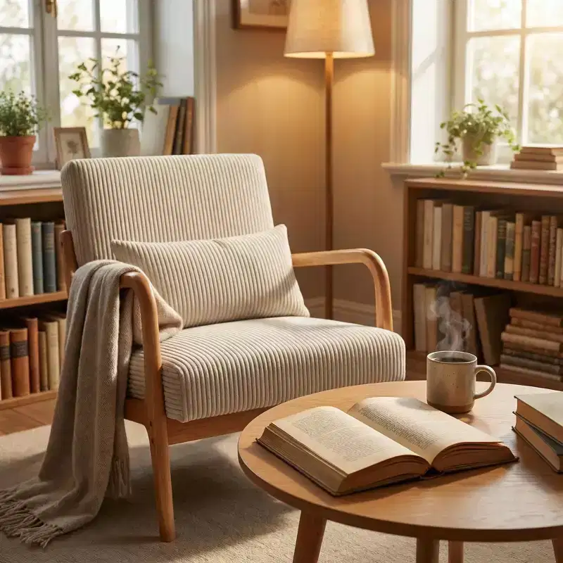 Homy Casa Mid-Century Modern Accent Chair with Solid Wood Frame and Upholstered Seat, for Living Room, Bedroom or Reading Corner