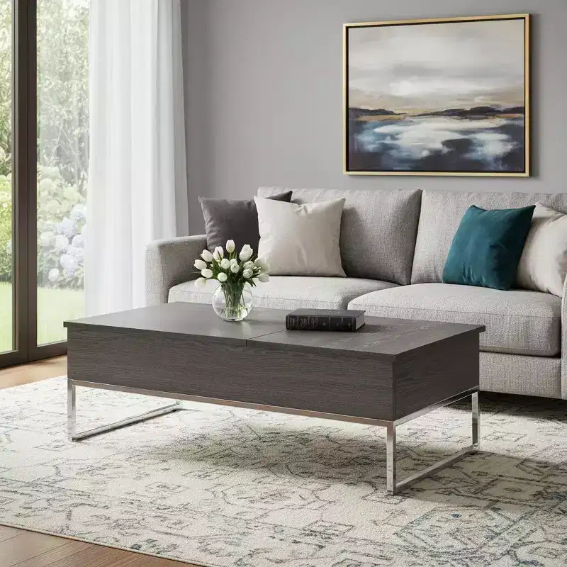 HomeRoots 47 Gray and Silver Wood Lift Top Frame Coffee Table