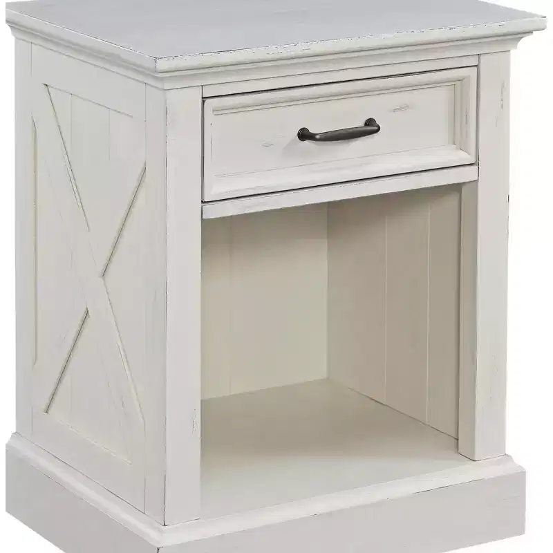 Off-White Coastal Nightstand, 1-Drawer, Mahogany Frame