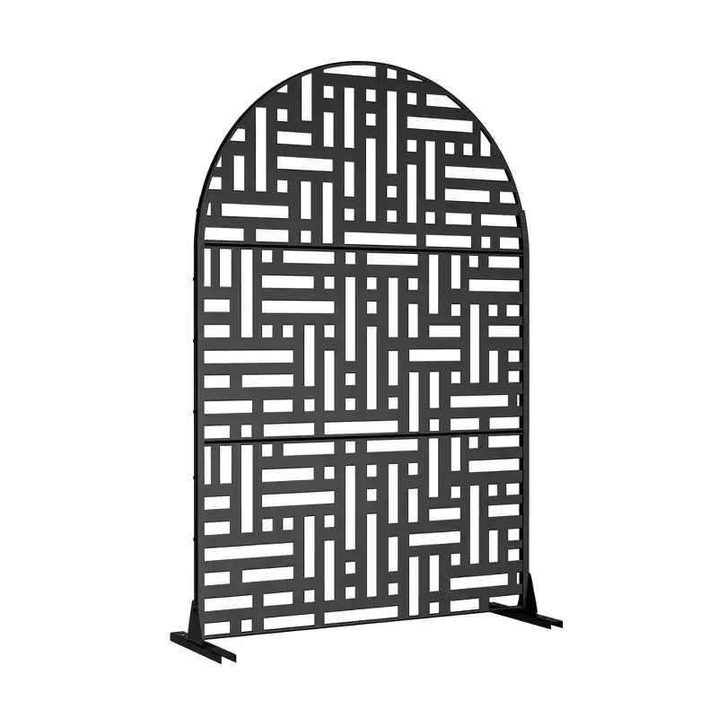 Black Arched Galvanized Steel Screen 183x120x40cm