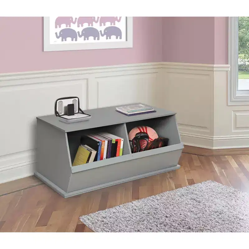 Badger Basket Two Bin Stackable Storage Cubby Gray