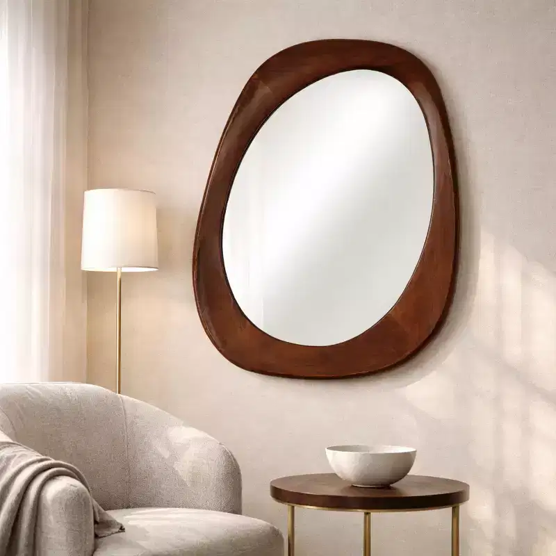 Decorative Oval Mango Wood Wall Mirror for Bedroom Decor - Elegant Wall Accent for Dorm, Bedroom Vanity or Living Room Styling - 35, Brown & Tan