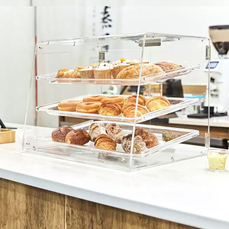 VEVOR Pastry Display Case, 3-Tier Commercial Countertop Bakery Display Case, Acrylic Display Box with Rear Door Access ,20.7x14.2x16.3