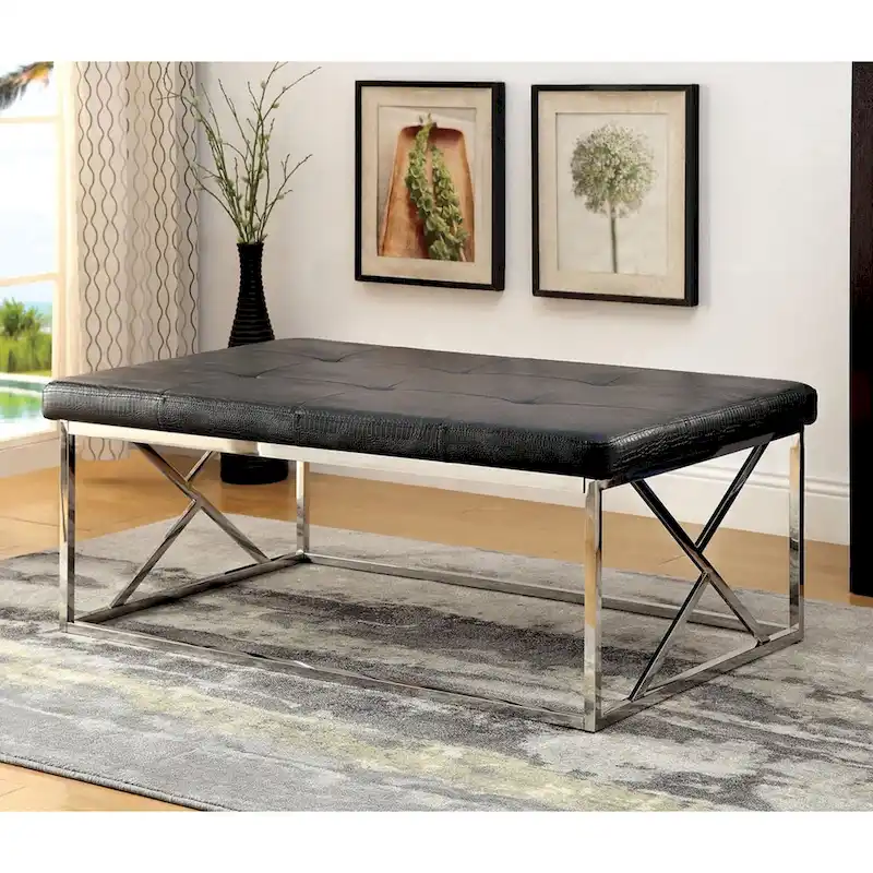 Modern Faux Leather Tufted Accent Bench