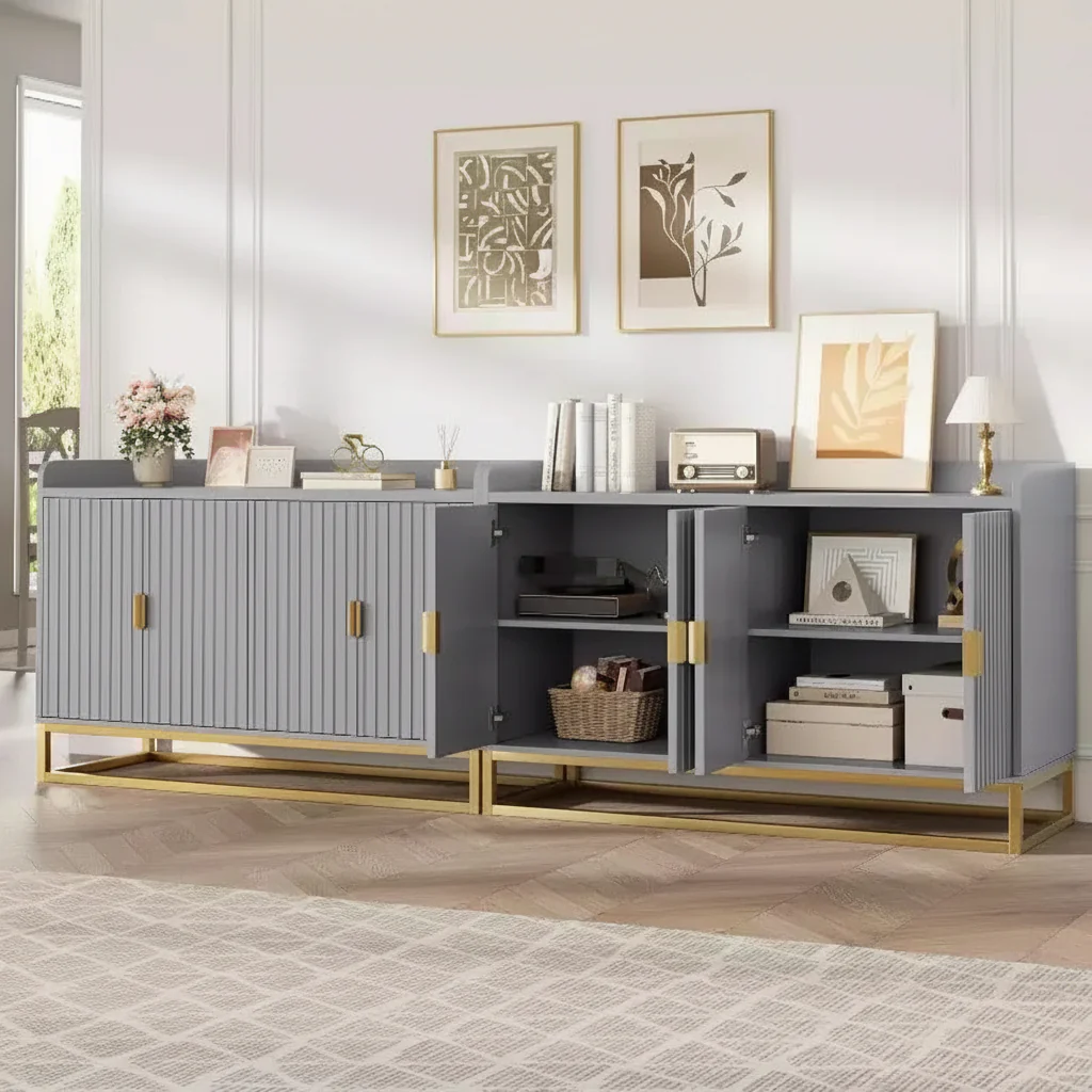 47.2 Fluted Sideboard with Storage Cabinet, Modern Kitchen Sideboard with Adjustable Shelves with Doors for Living Room, Kitchen, Entryway